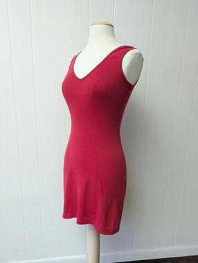 Vintage Red Bodycon Cotton V-Neck Tank Dress By Moda International Size s